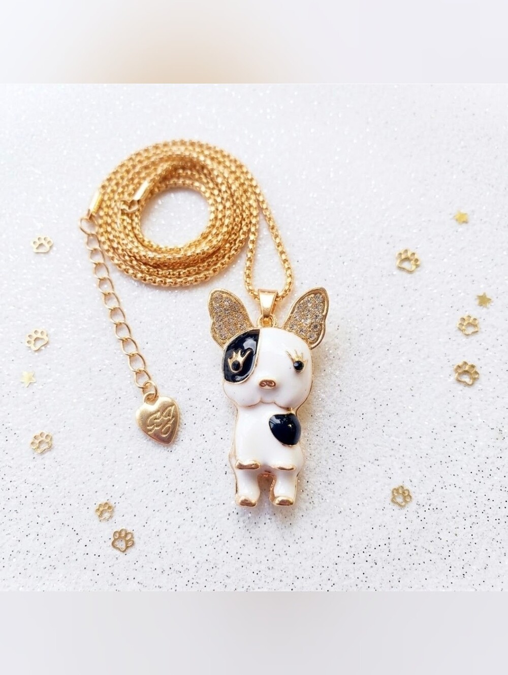 Gold plated crystal Boston terrier/French bulldog Necklace